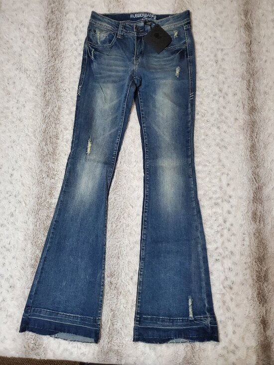 Rubberband Denim - NWT Rubberband Stretch Karen Flare Jeans Size 26 Distressed Boutique
